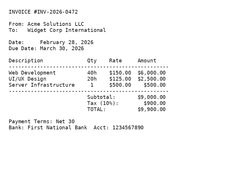 Services Invoice