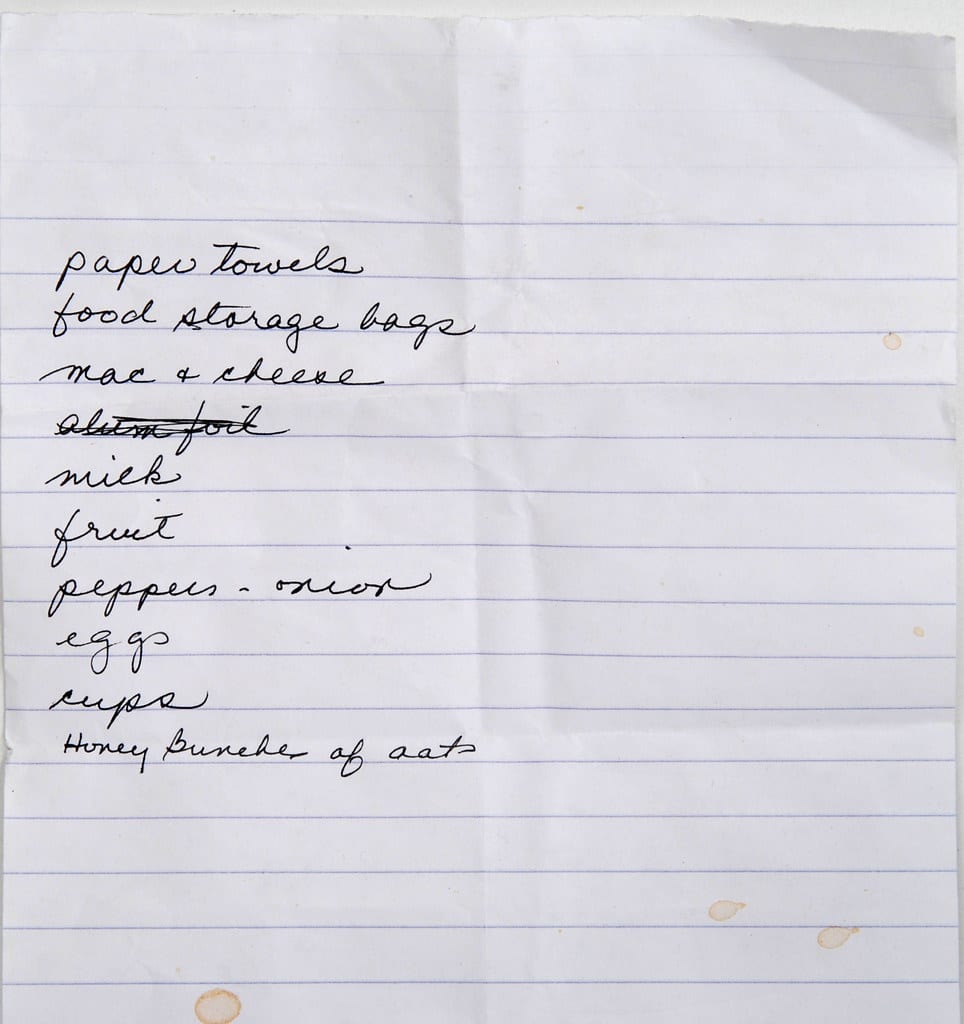 handwritten grocery list