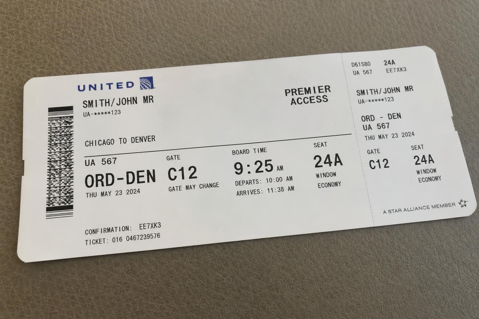 printed airline boarding pass