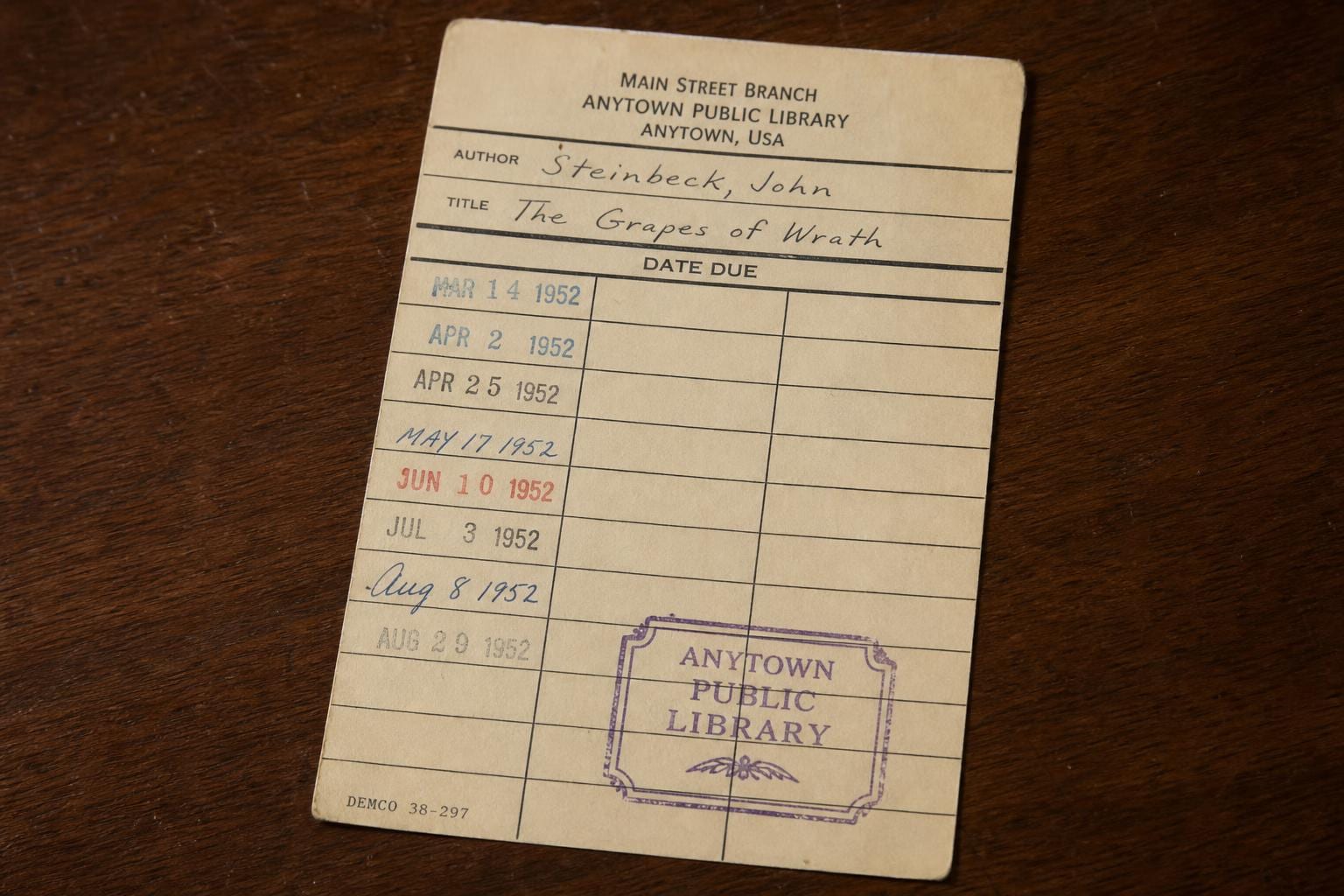 printed library book checkout card