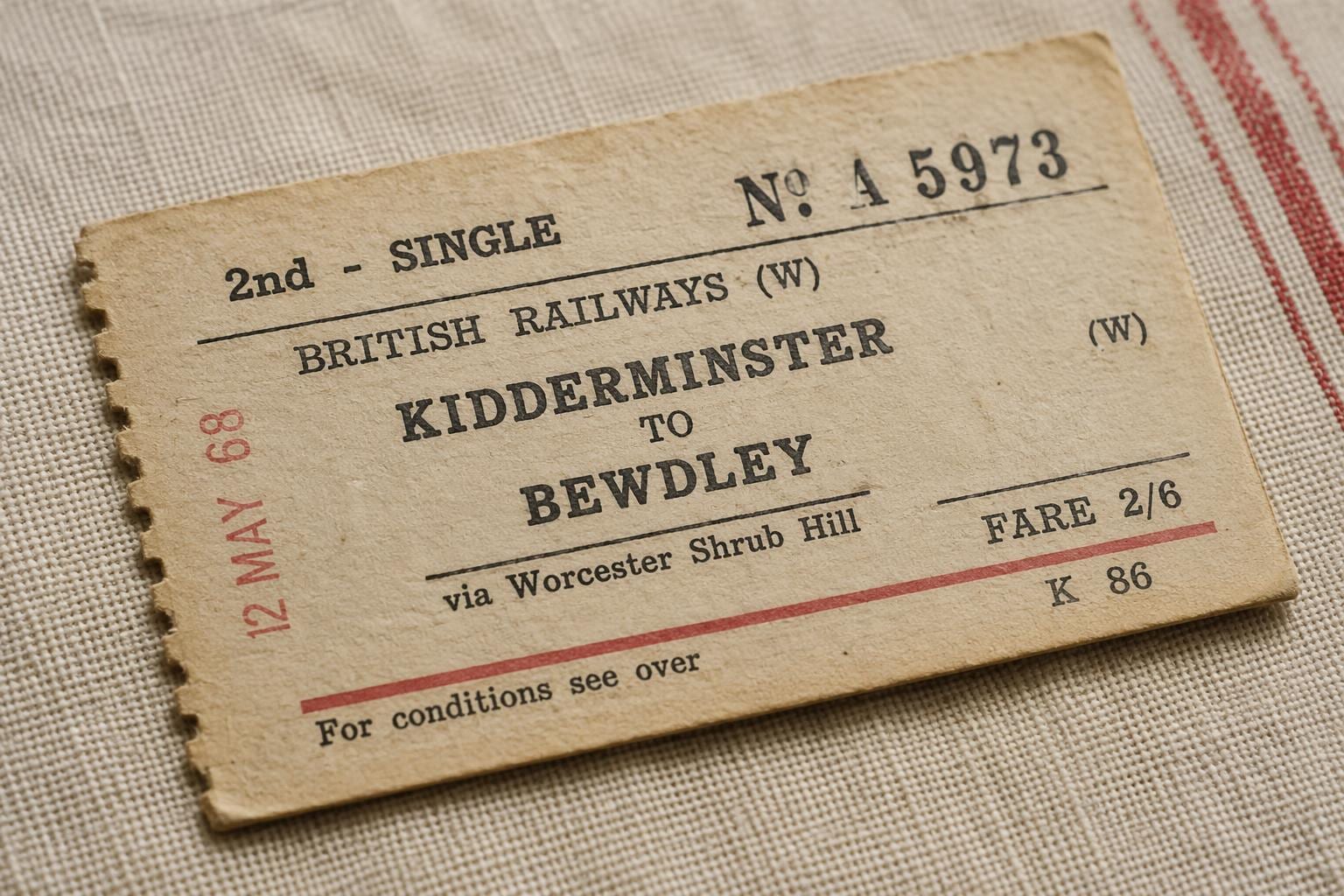 printed railway ticket stub