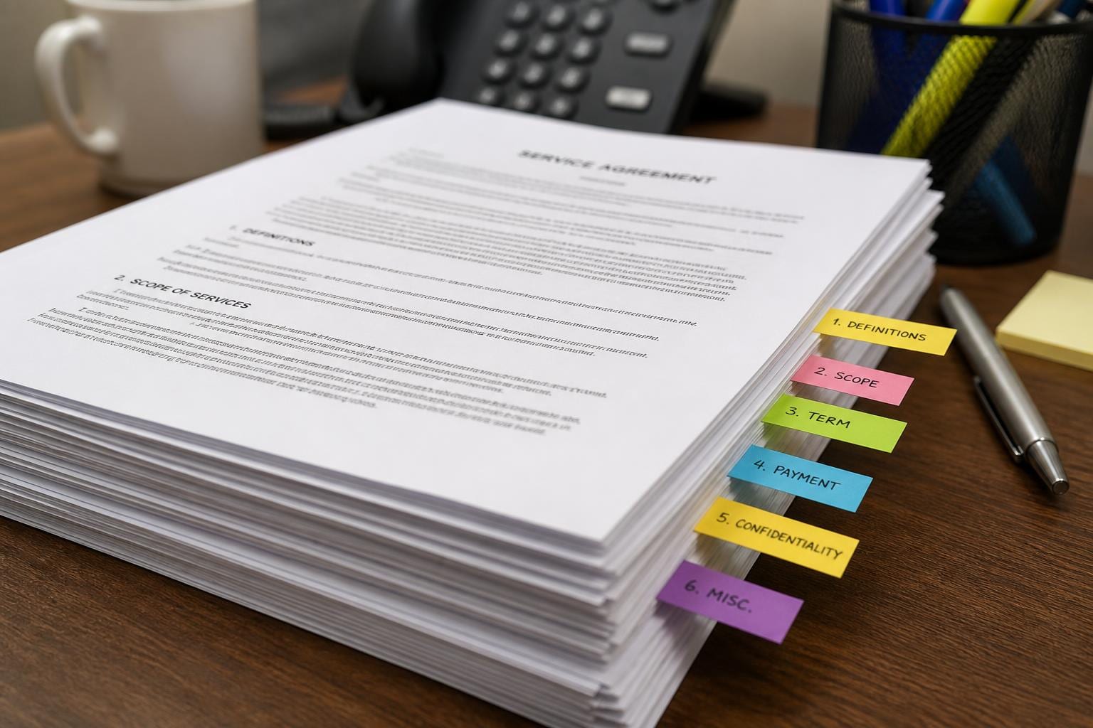 sticky notes contract pages
