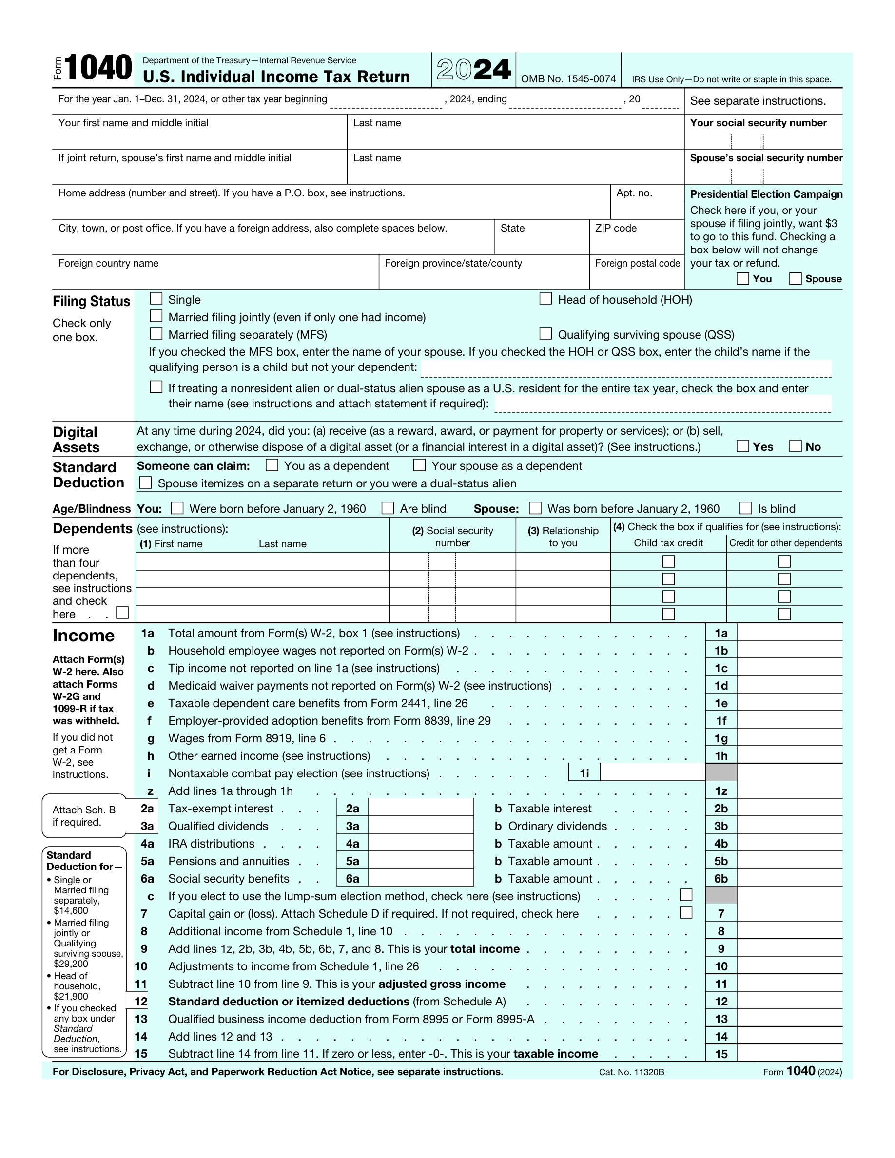 2024 Form 1040, page 1. Select a labeled region below to view its crop.