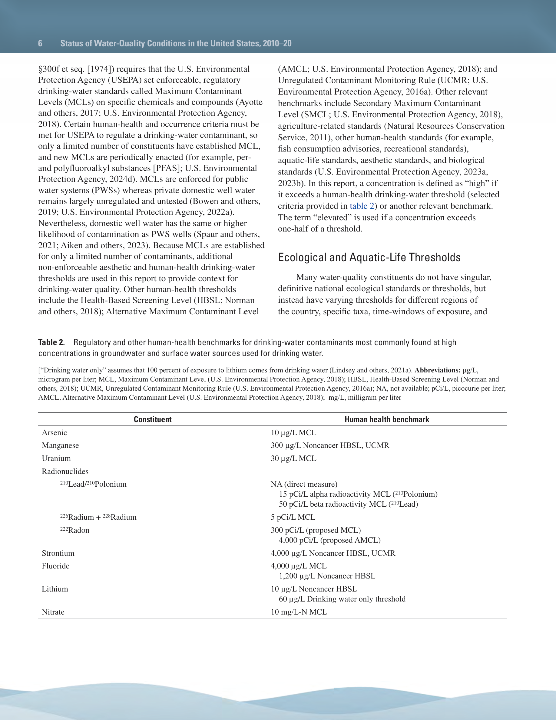 Status of Water-Quality Conditions in the United States, 2010–20, page 6. Select a labeled region below to view its crop.